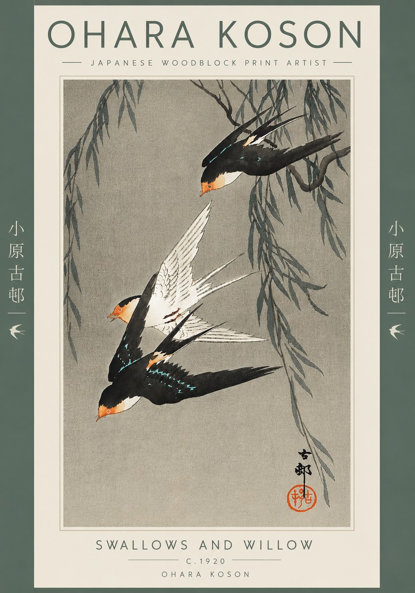 Ohara Koson Swallows and Willow II No5 - Poszter