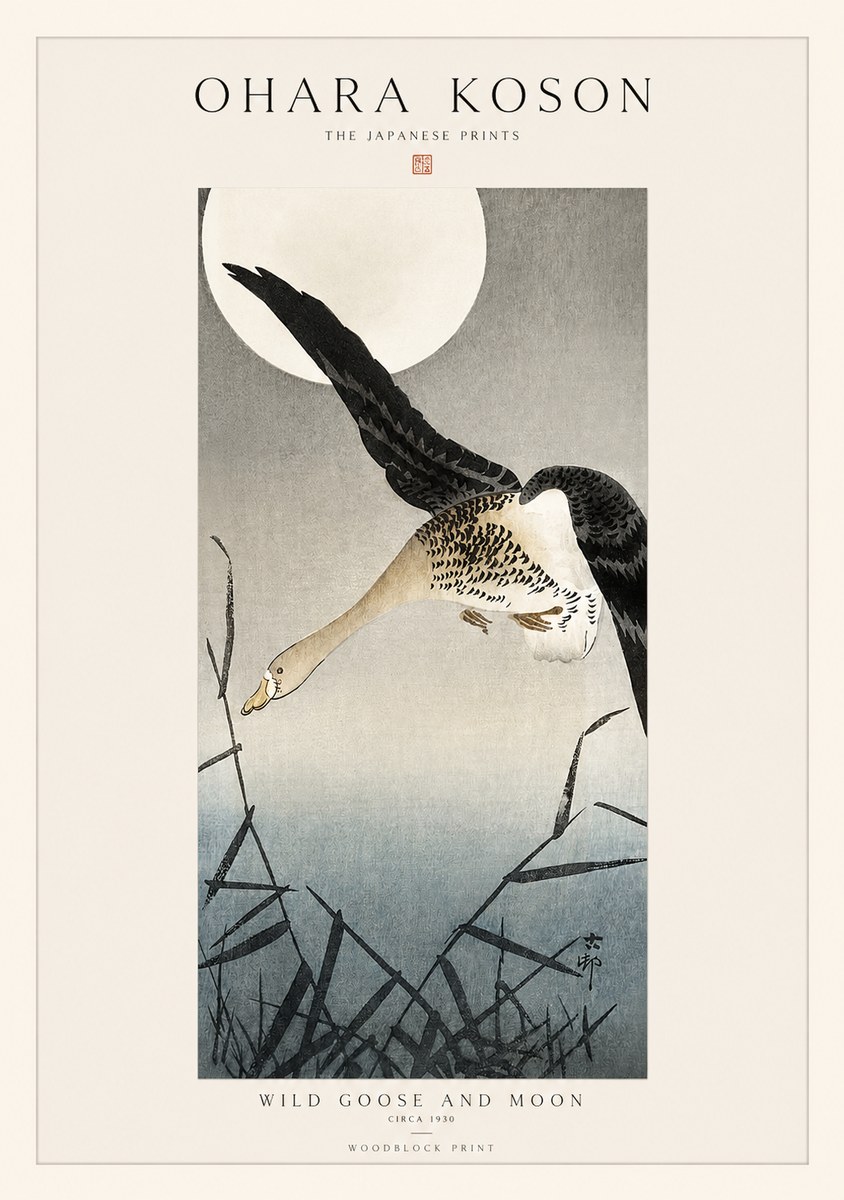 Ohara Koson Wild Goose and Moon No1 - Poszter