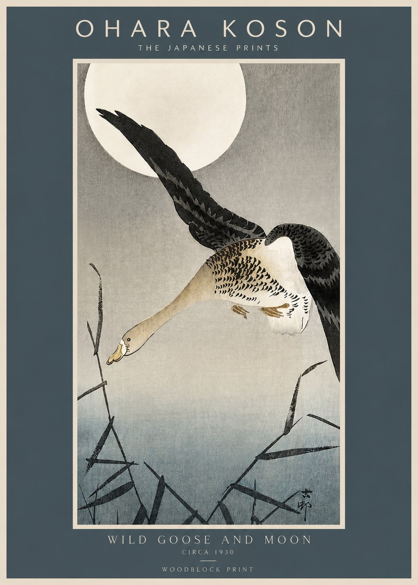 Ohara Koson Wild Goose and Moon No2 - Poszter