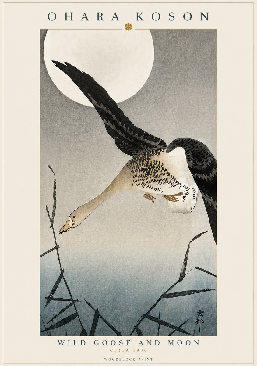 Ohara Koson Wild Goose and Moon No3 - Poszter