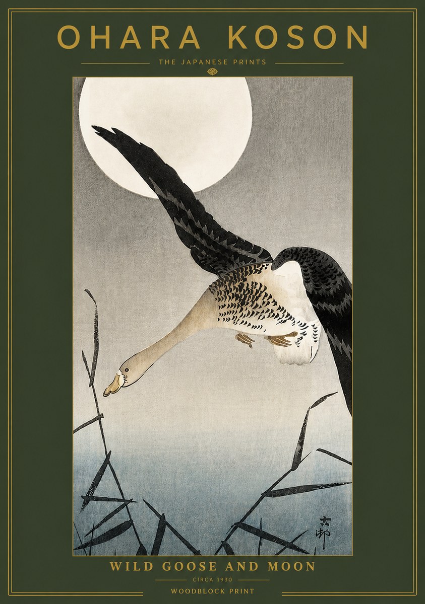 Ohara Koson Wild Goose and Moon No4 - Poszter