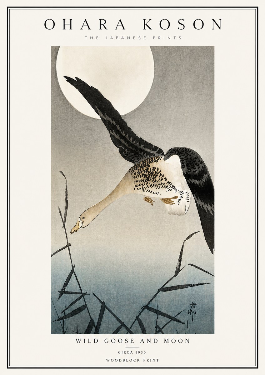 Ohara Koson Wild Goose and Moon No6 - Poszter