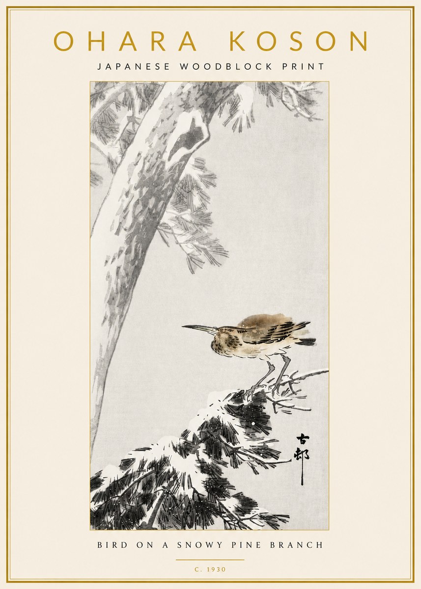 Ohara Koson Bird on a Snowy Pine Branch No3 - Poszter