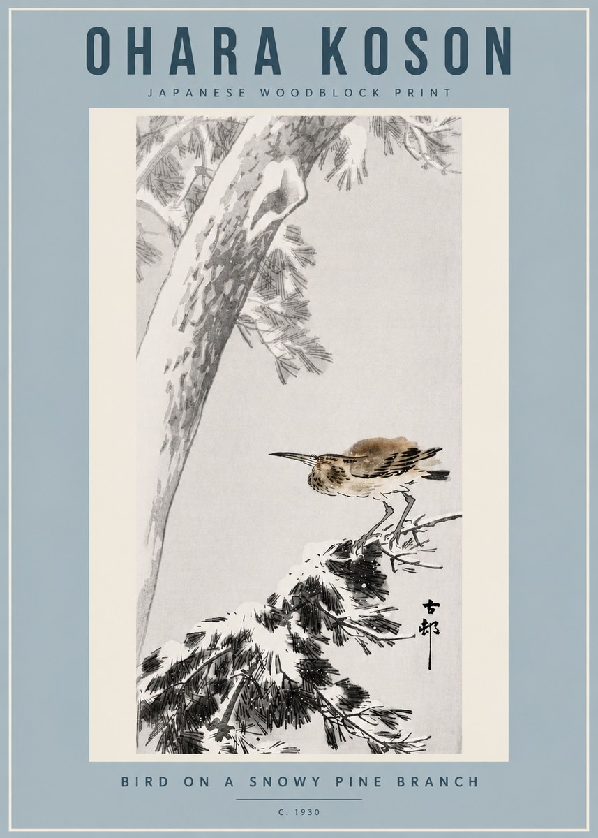 Ohara Koson Bird on a Snowy Pine Branch No4 - Poszter