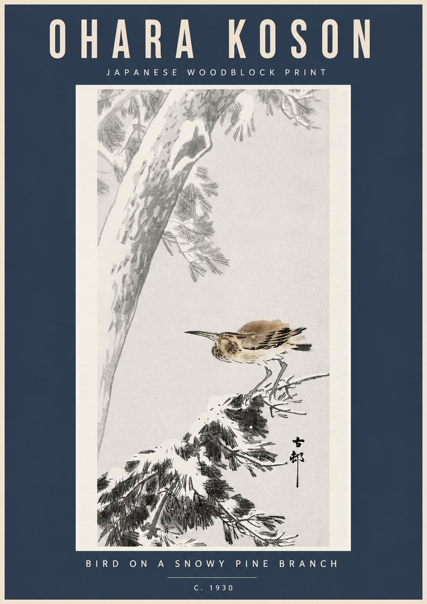 Ohara Koson Bird on a Snowy Pine Branch No5 - Poszter