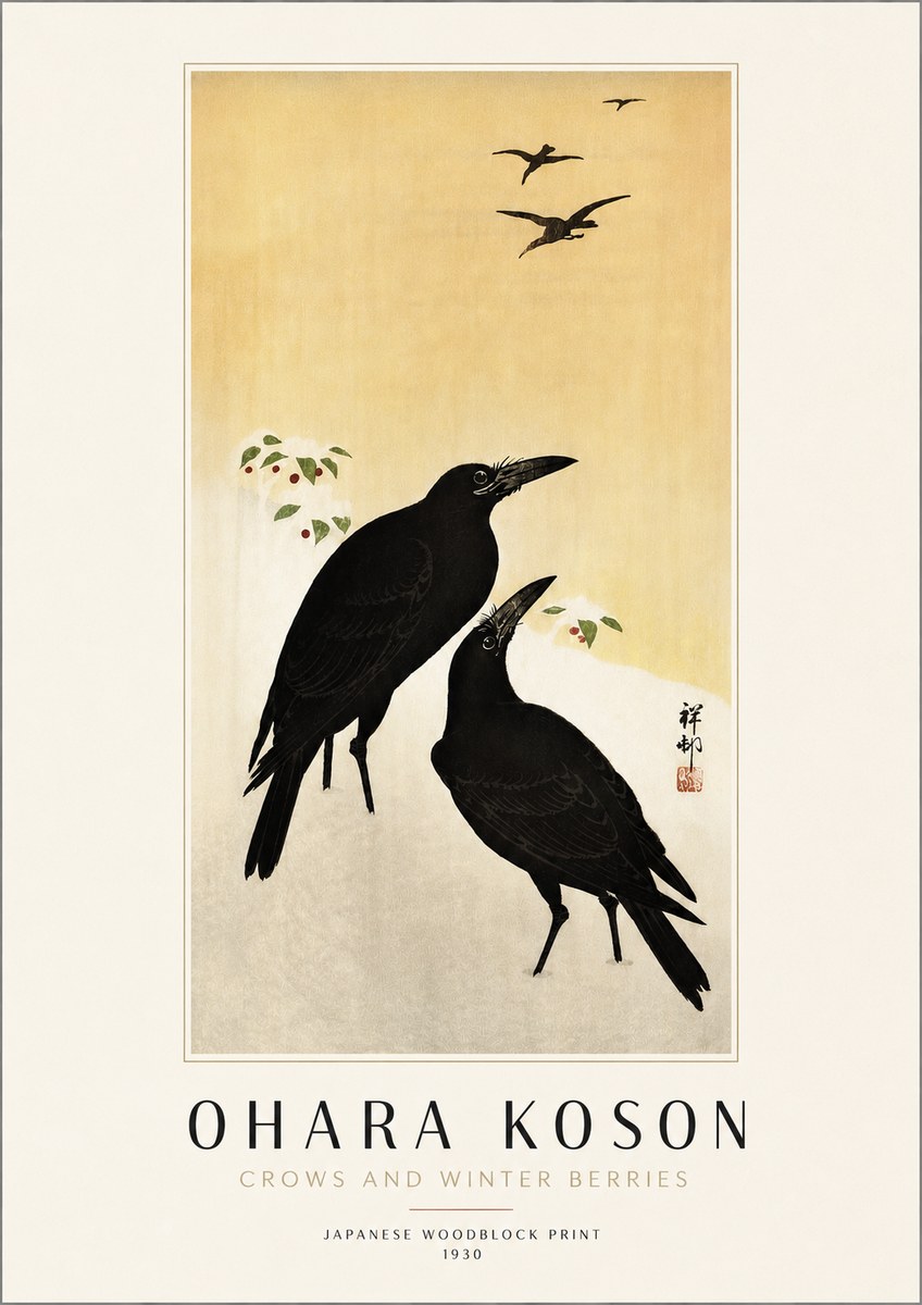 Ohara Koson Crows and Winter Berries No4 - Poszter