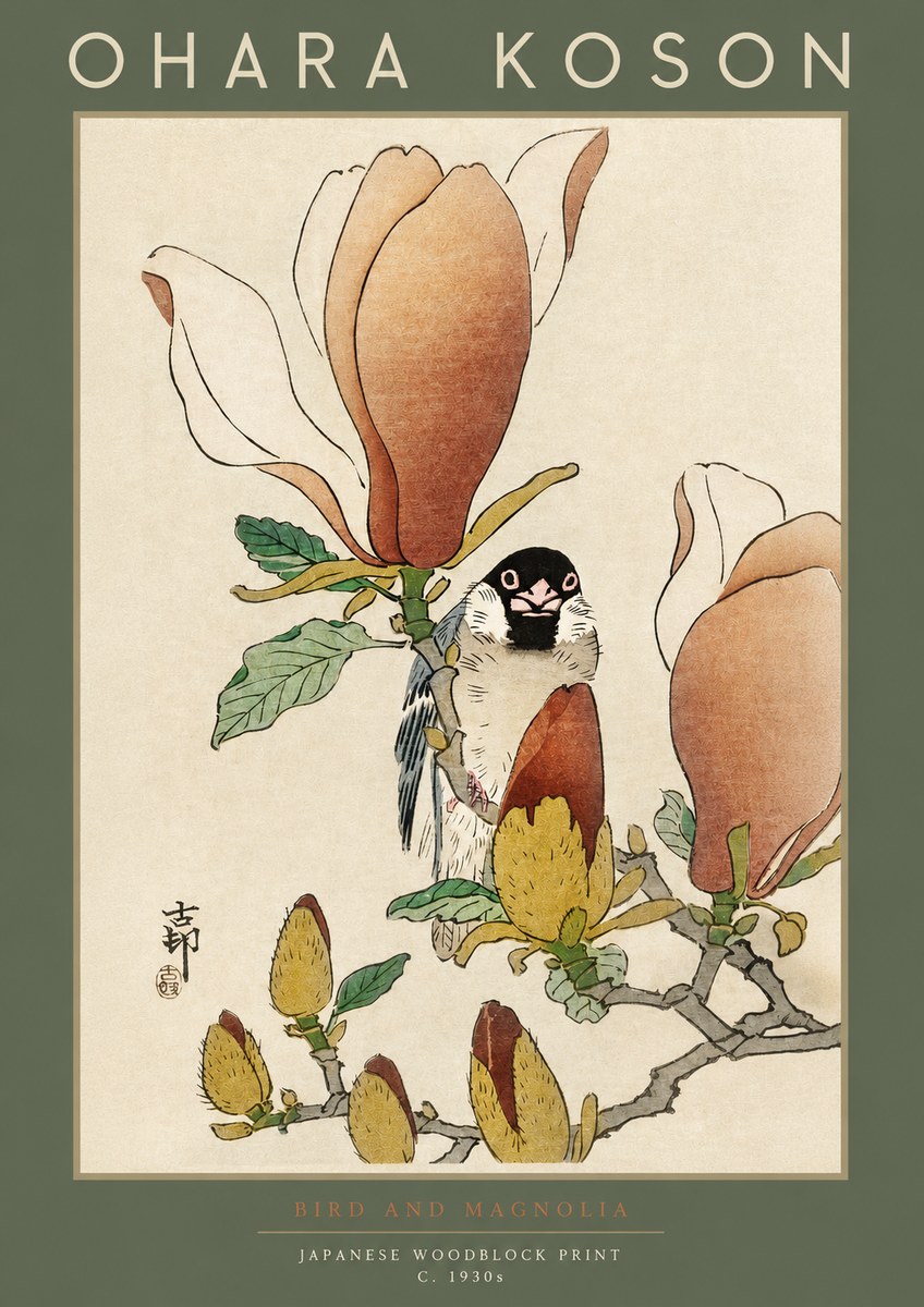 Ohara Koson Bird and Magnolia No2 - Poszter