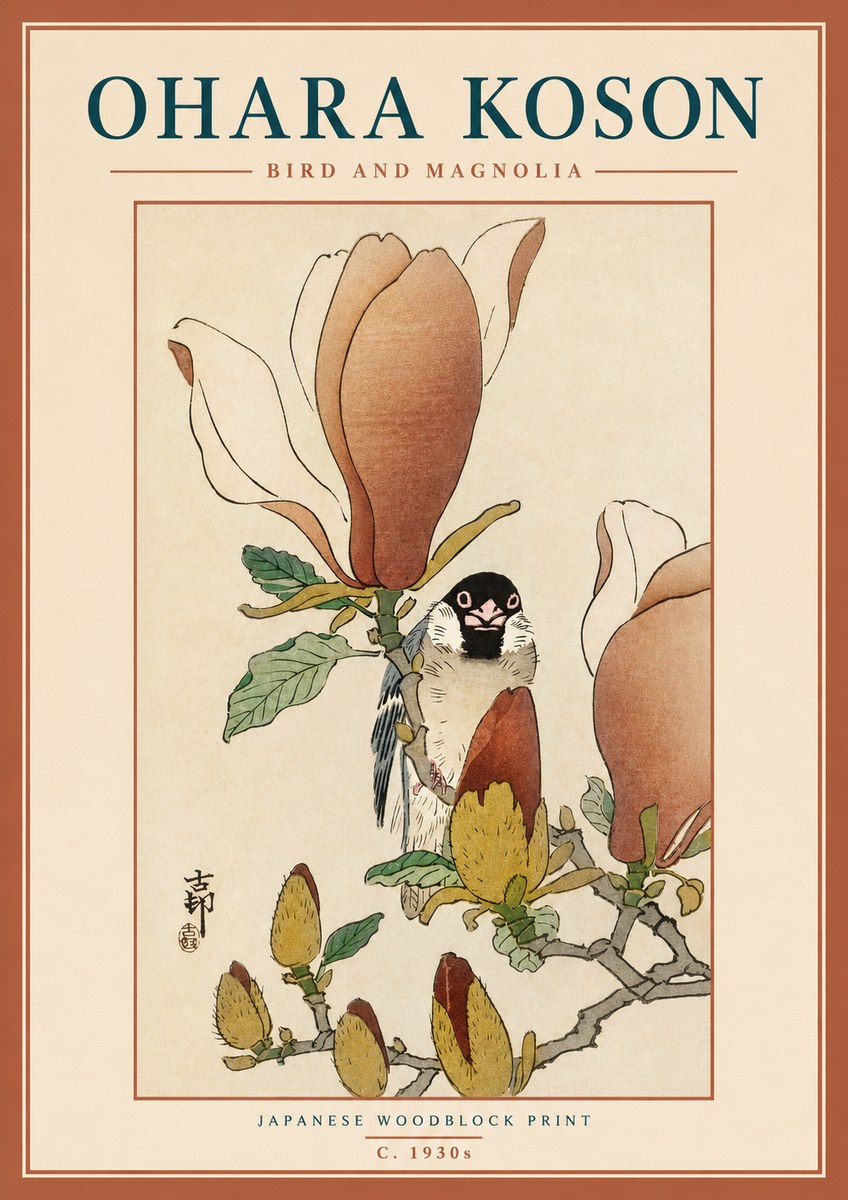Ohara Koson Bird and Magnolia No3 - Poszter
