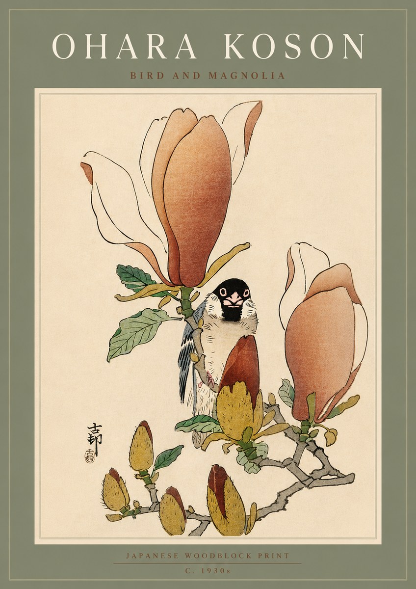 Ohara Koson Bird and Magnolia No5 - Poszter