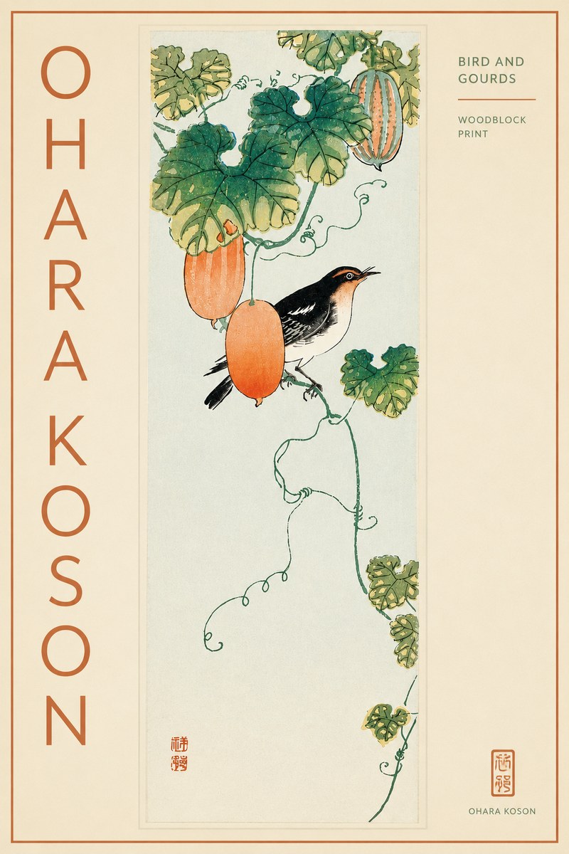 Ohara Koson Bird and Gourds No3 - Poszter