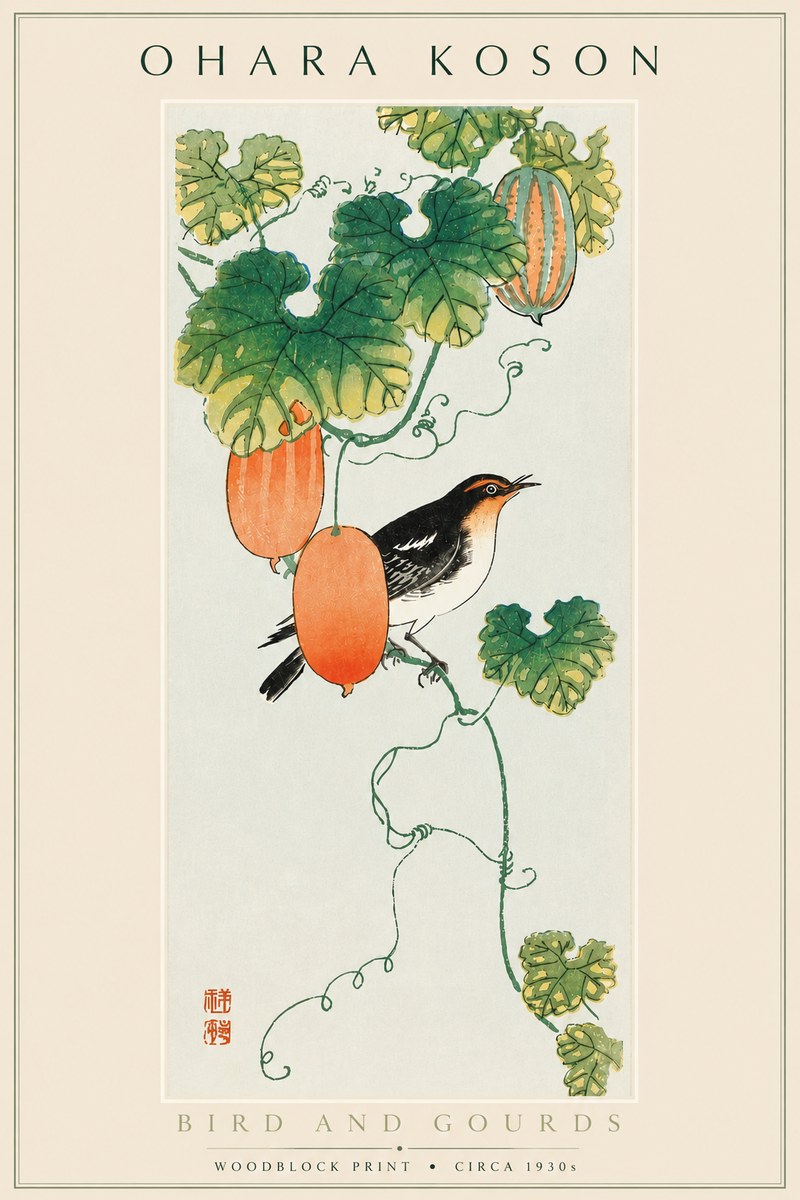 Ohara Koson Bird and Gourds No6 - Poszter