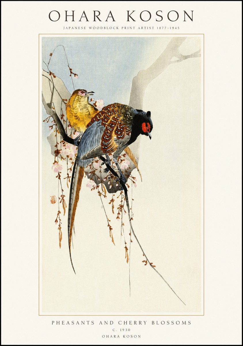 Ohara Koson Pheasants and Cherry Blossoms I No1 - Poszter
