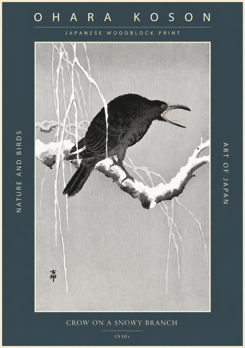 Ohara Koson Crow on a Snowy Branch II No2 - Poszter