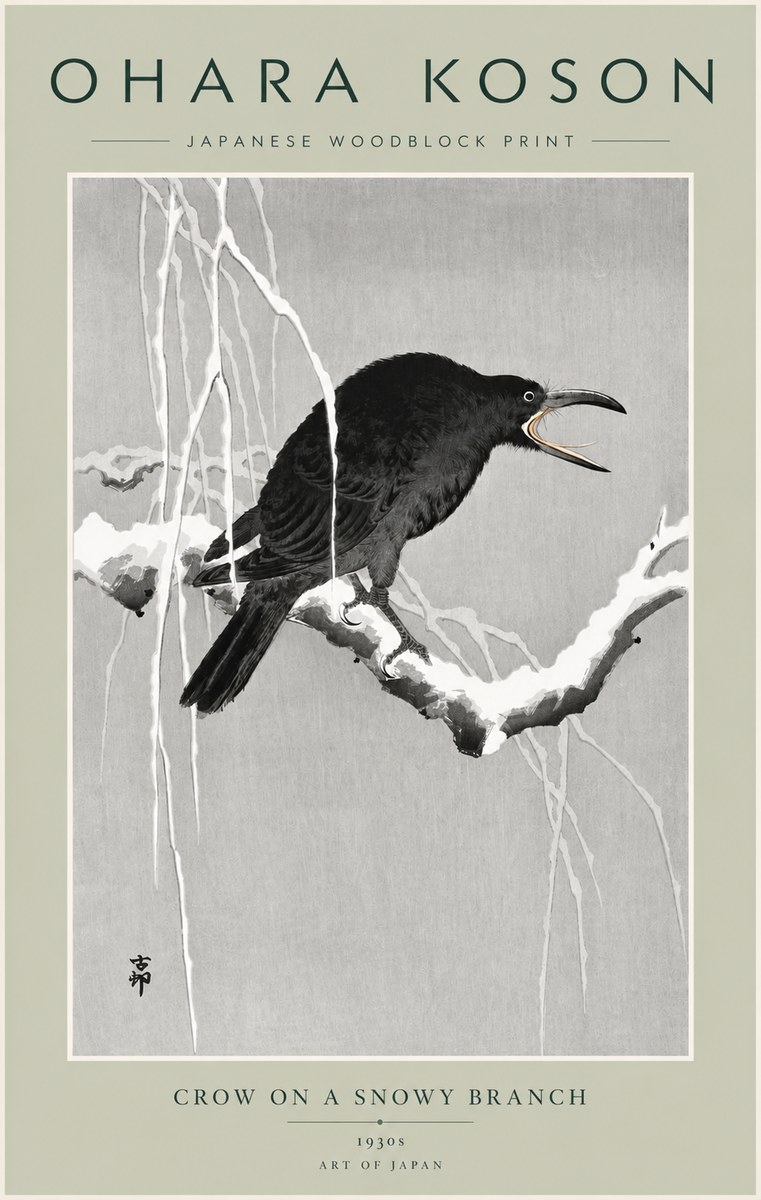 Ohara Koson Crow on a Snowy Branch II No5 - Poszter