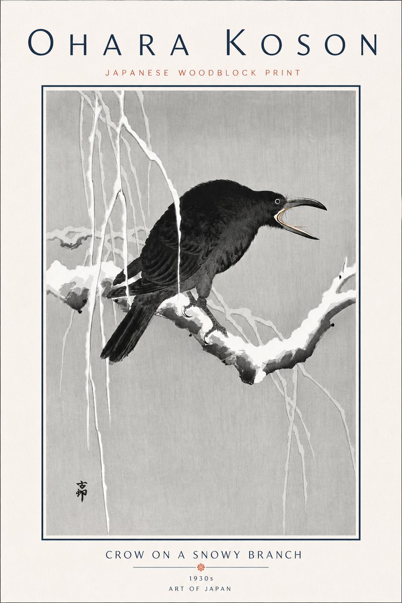 Ohara Koson Crow on a Snowy Branch II No6 - Poszter
