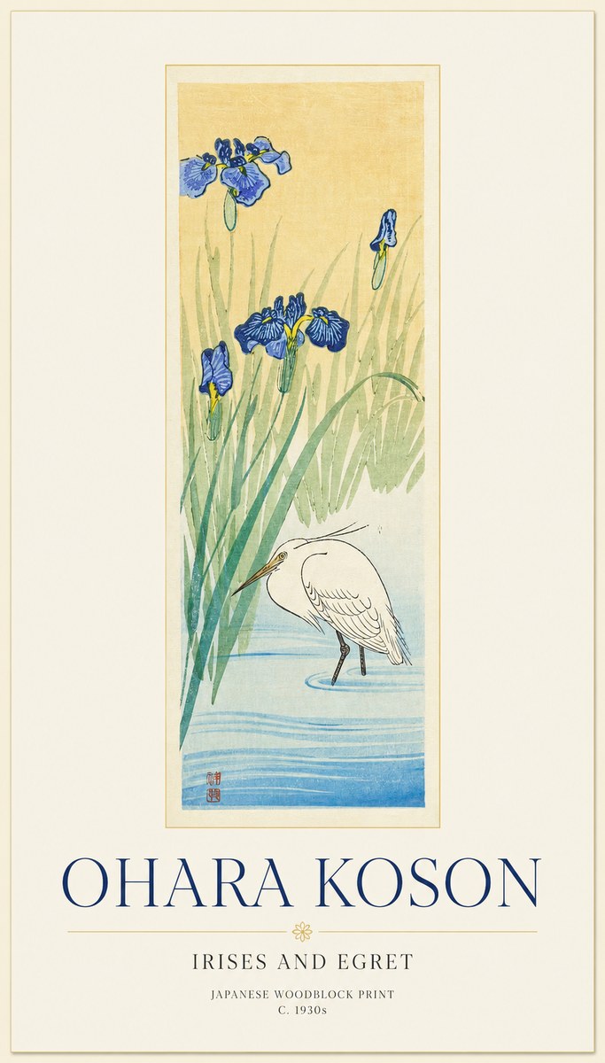 Ohara Koson Irises and Egret No1 - Poszter