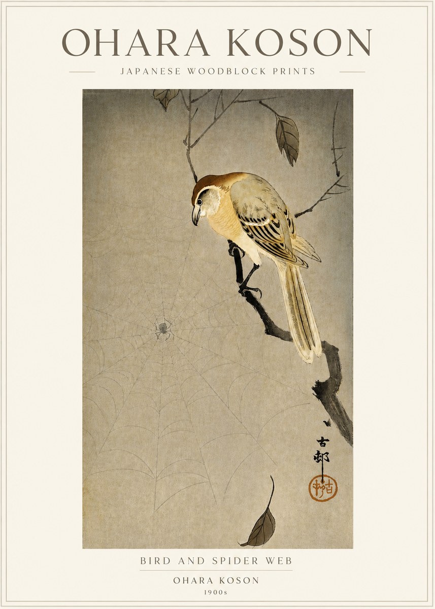 Ohara Koson Bird and Spider Web I No3 - Poszter