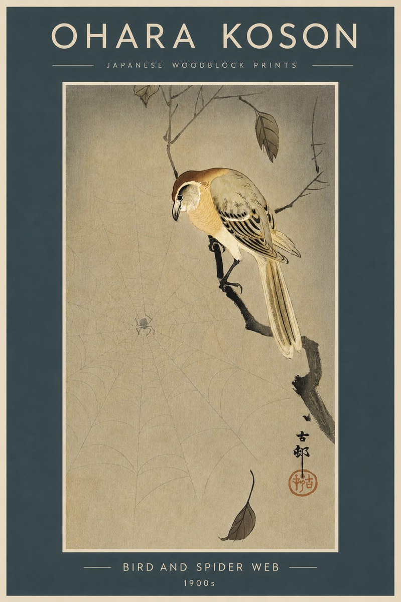 Ohara Koson Bird and Spider Web I No4 - Poszter