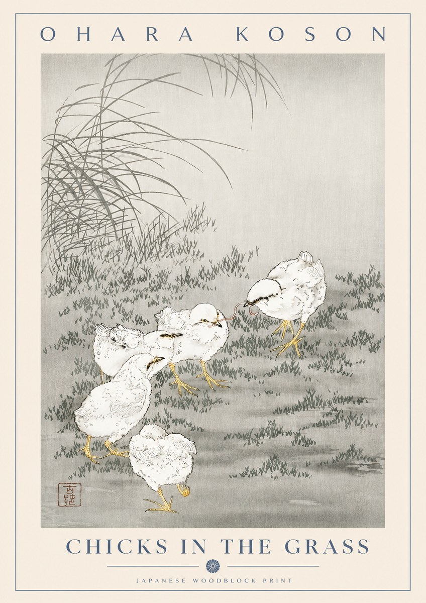 Ohara Koson Chicks in the Grass No2 - Poszter