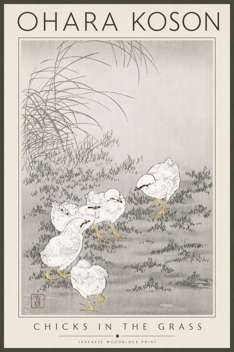 Ohara Koson Chicks in the Grass No4 - Poszter