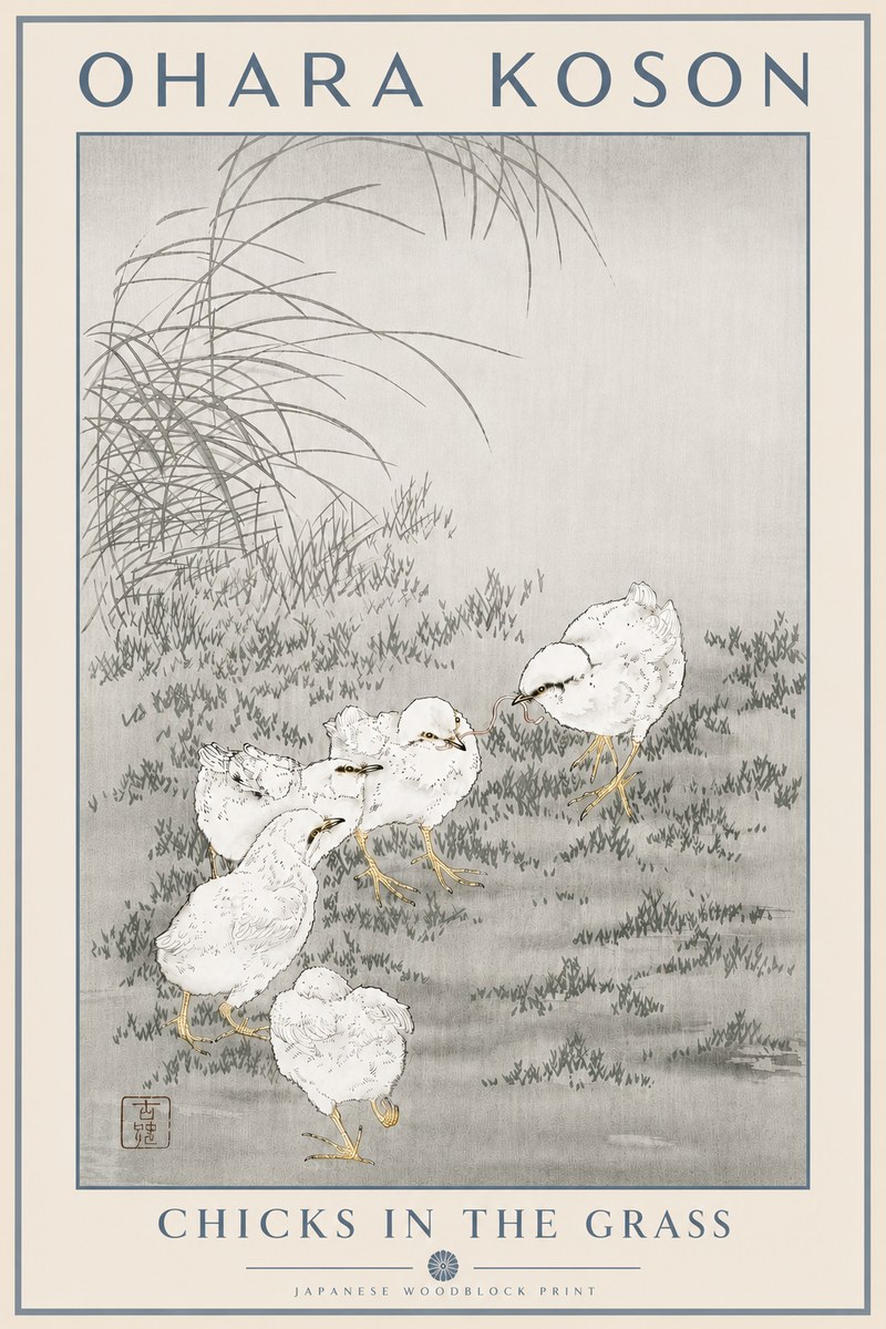 Ohara Koson Chicks in the Grass No5 - Poszter