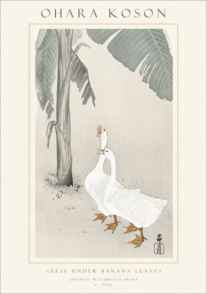 Ohara Koson Geese Under Banana Leaves No1 - Poszter