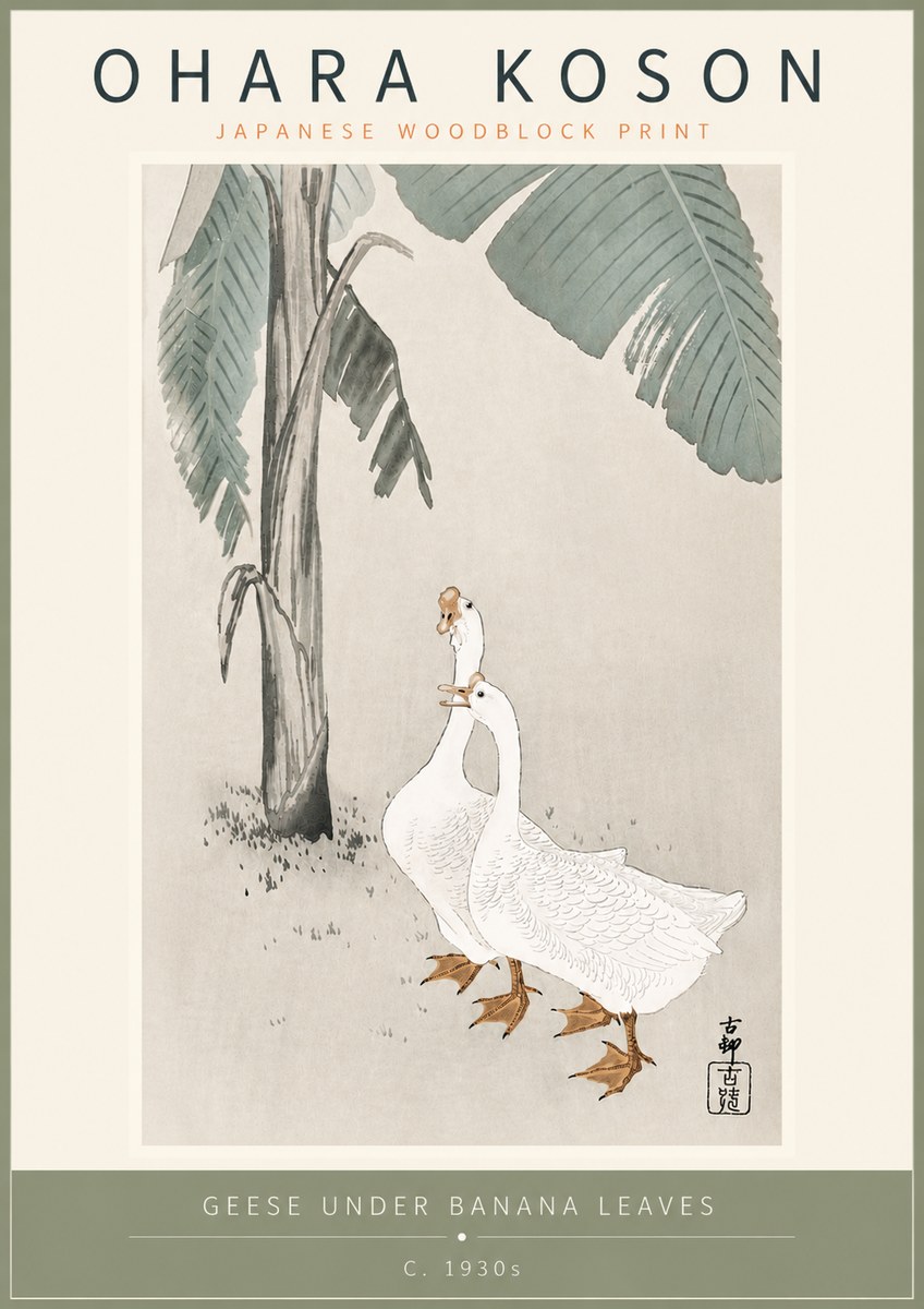 Ohara Koson Geese Under Banana Leaves No5 - Poszter