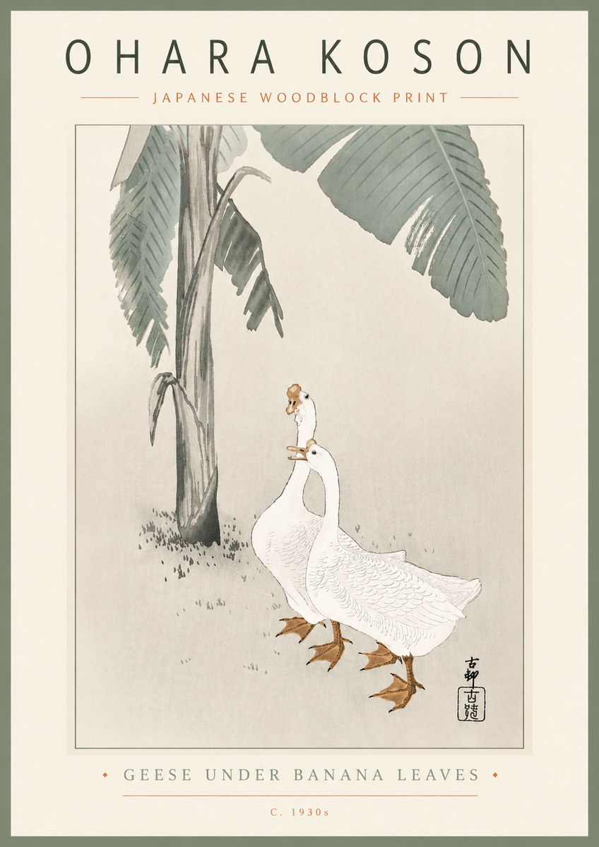 Ohara Koson Geese Under Banana Leaves No6 - Poszter