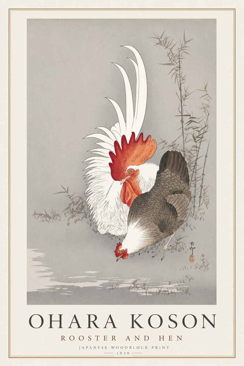 Ohara Koson Rooster and Hen II No1 - Poszter