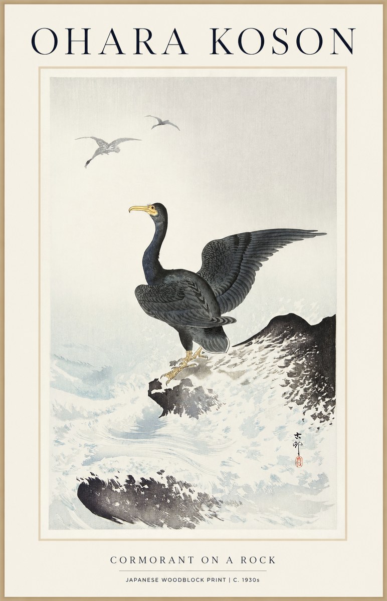 Ohara Koson Cormorant on a Rock No1 - Poszter