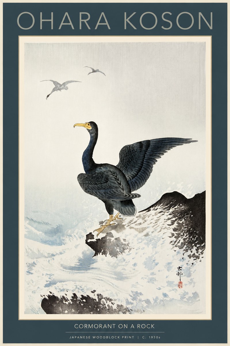 Ohara Koson Cormorant on a Rock No2 - Poszter