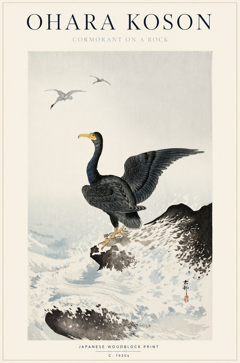 Ohara Koson Cormorant on a Rock No3 - Poszter