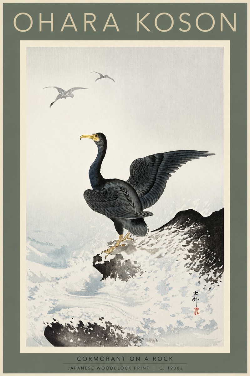 Ohara Koson Cormorant on a Rock No5 - Poszter