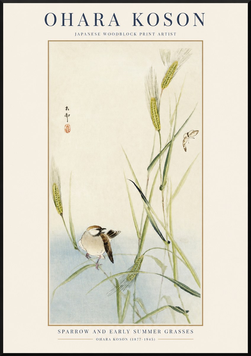 Ohara Koson Sparrow and Early Summer Grasses No1 - Poszter