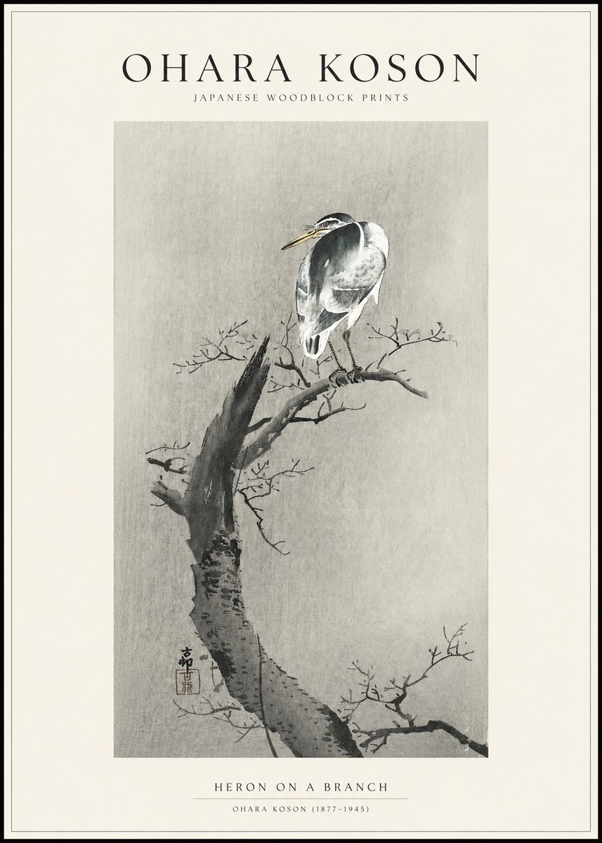 Ohara Koson Heron on a Branch No1 - Poszter