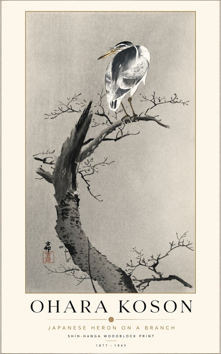 Ohara Koson Heron on a Branch No2 - Poszter