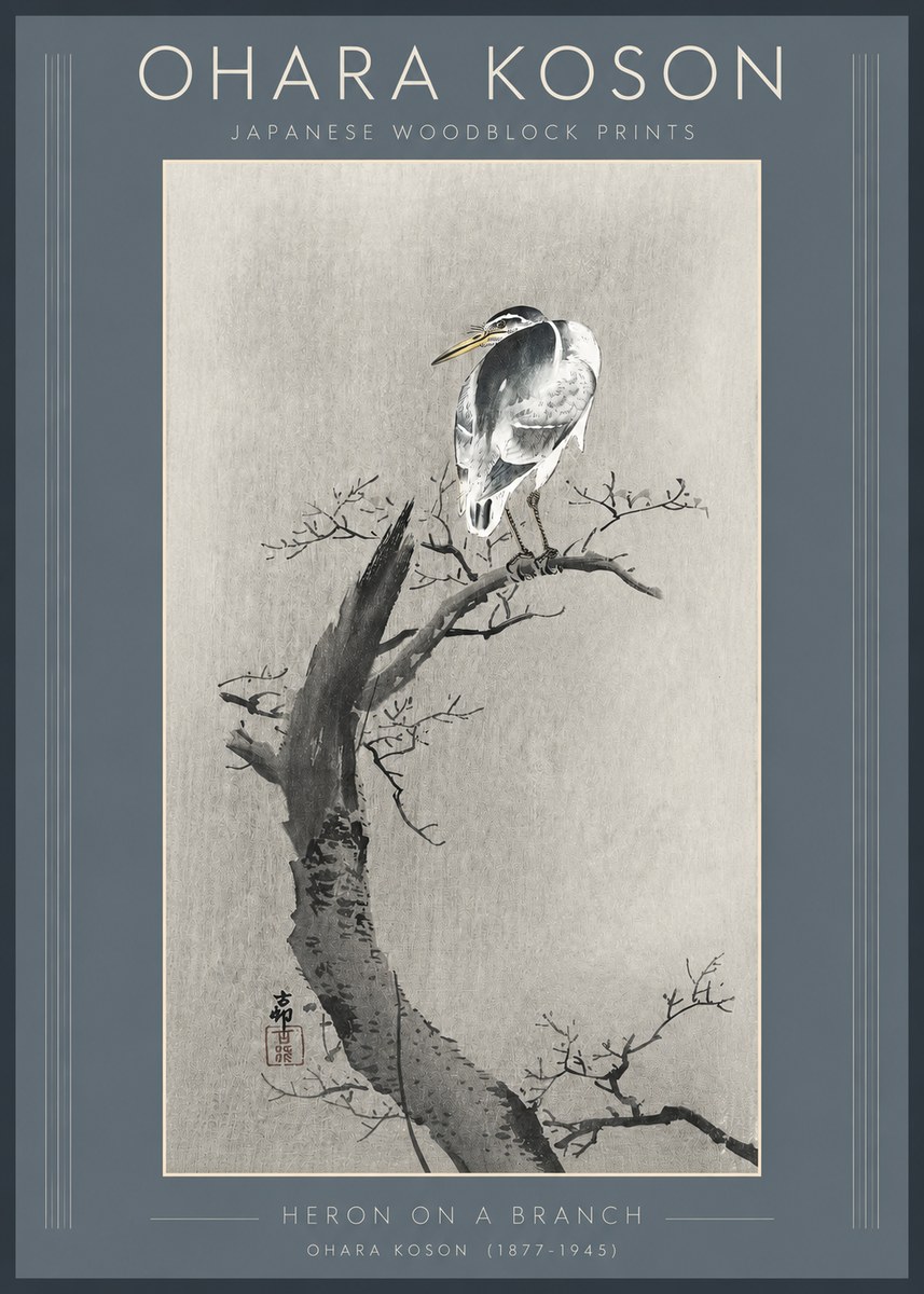 Ohara Koson Heron on a Branch No3 - Poszter