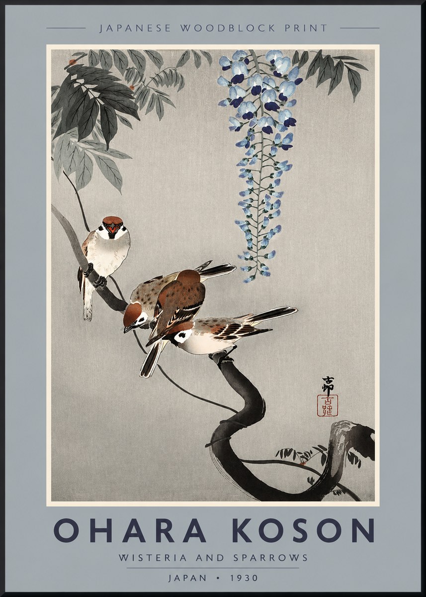 Ohara Koson Wisteria and Sparrows No2 - Poszter