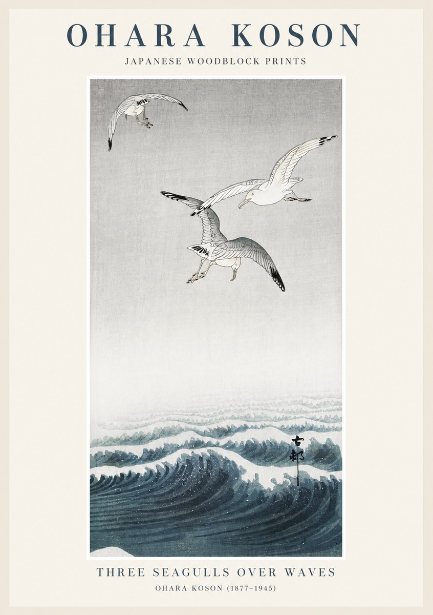 Ohara Koson Three Seagulls over Waves No1 - Poszter