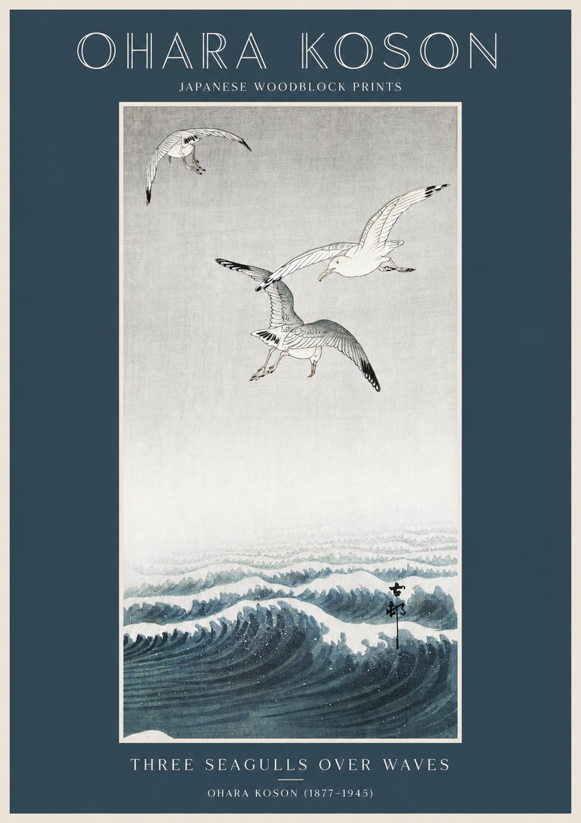 Ohara Koson Three Seagulls over Waves No2 - Poszter