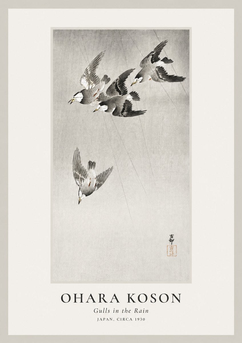 Ohara Koson Gulls in the Rain No1 - Poszter