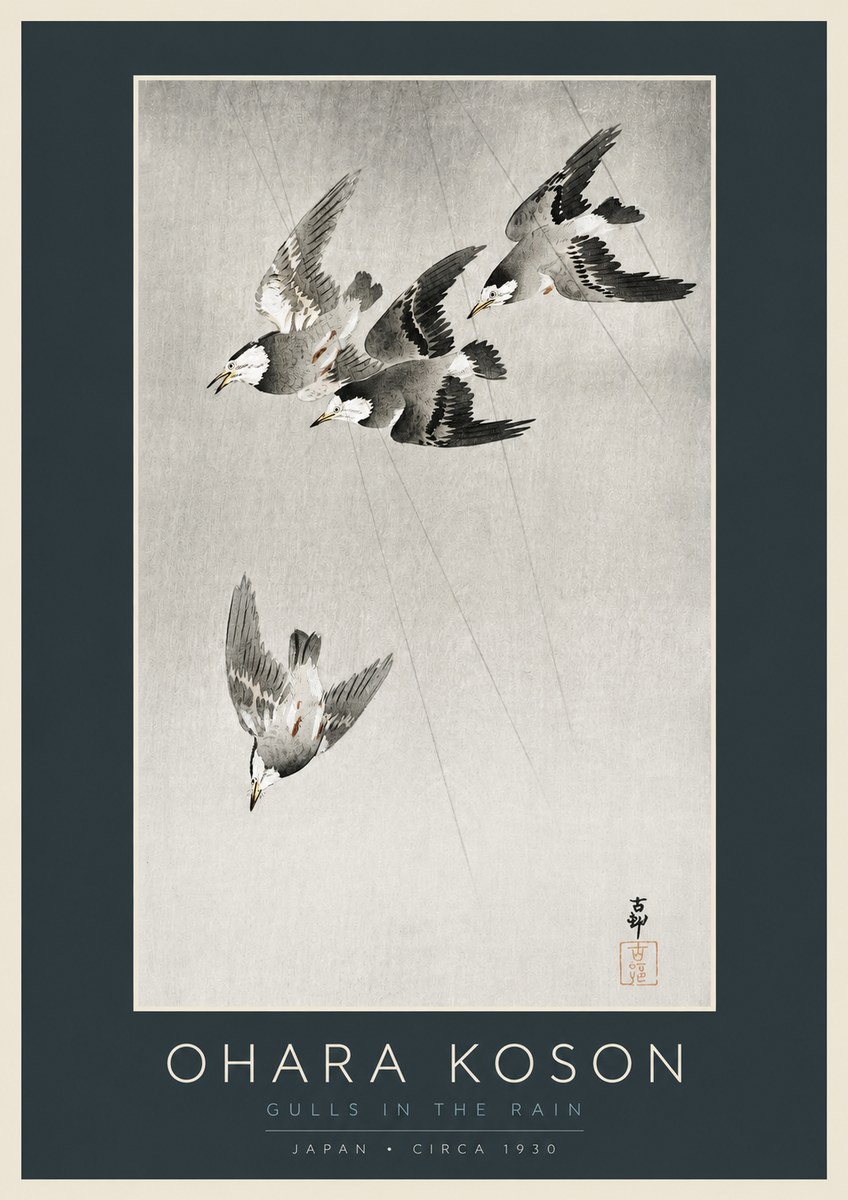 Ohara Koson Gulls in the Rain No2 - Poszter