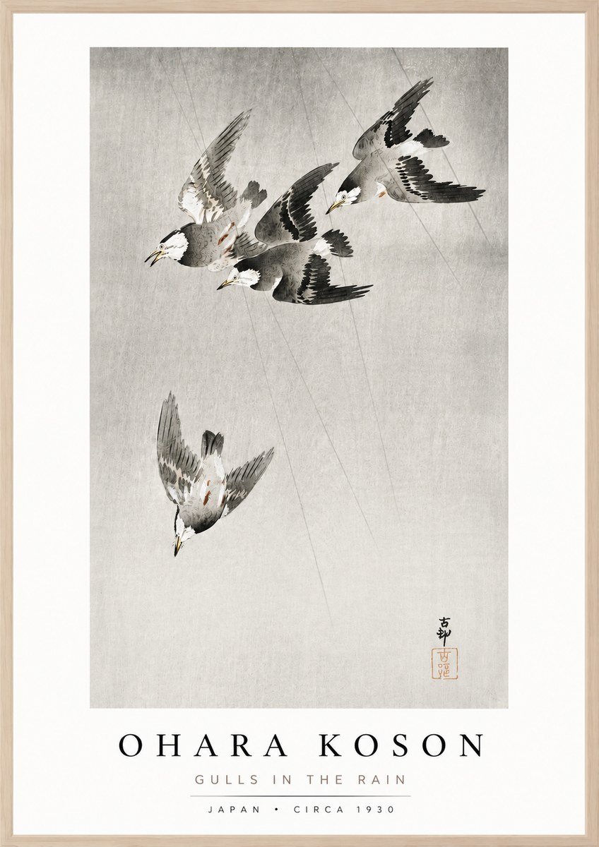 Ohara Koson Gulls in the Rain No3 - Poszter