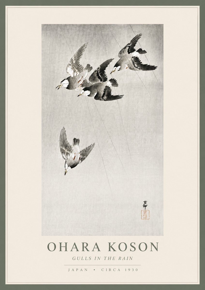 Ohara Koson Gulls in the Rain No4 - Poszter