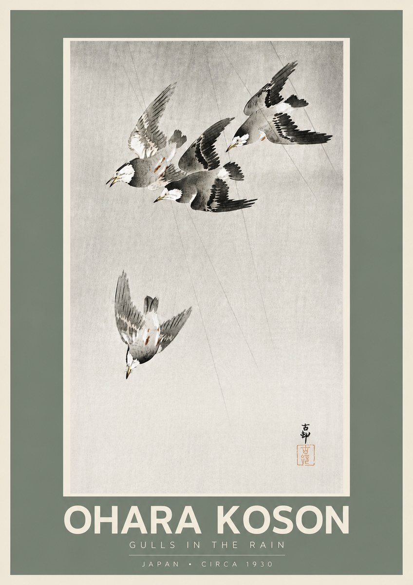 Ohara Koson Gulls in the Rain No5 - Poszter