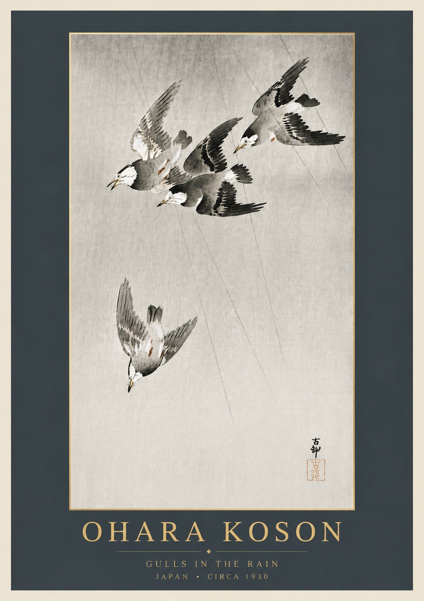 Ohara Koson Gulls in the Rain No6 - Poszter