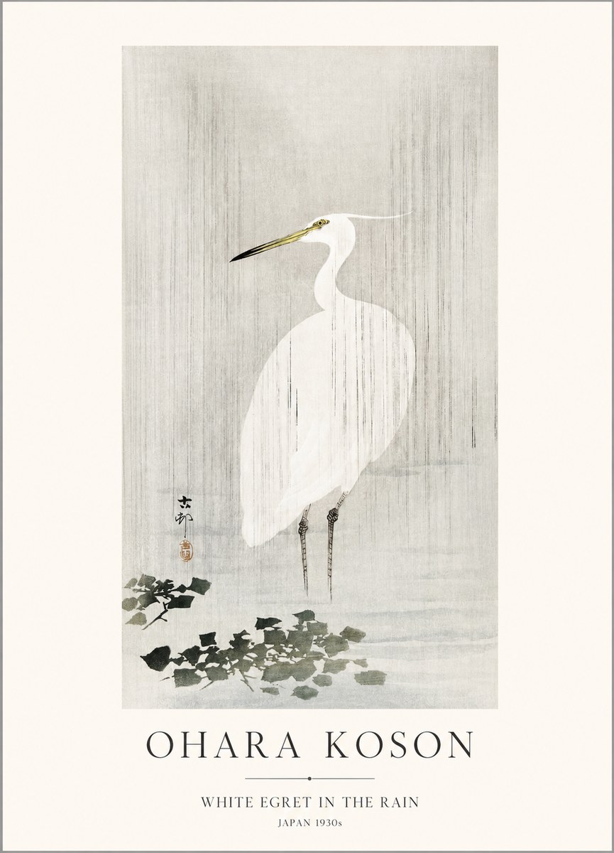 Ohara Koson White Egret in the Rain No1 - Poszter