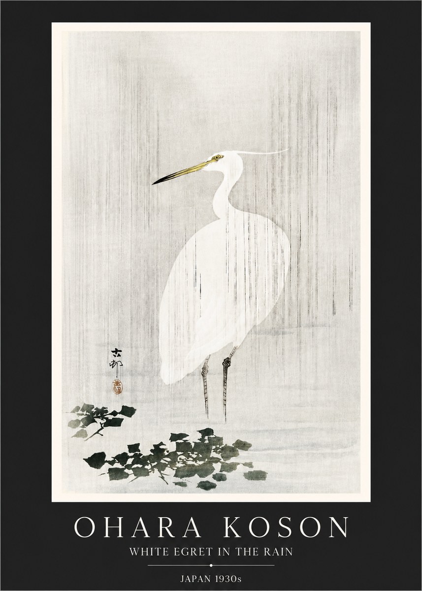Ohara Koson White Egret in the Rain No3 - Poszter