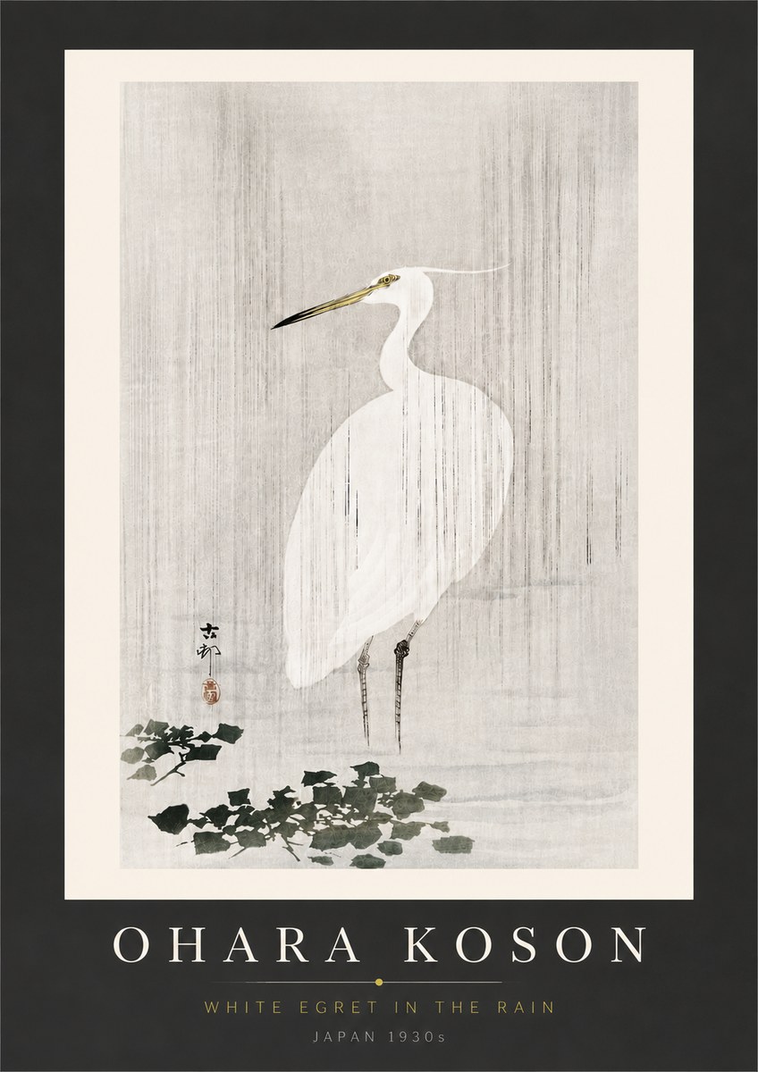 Ohara Koson White Egret in the Rain No6 - Poszter
