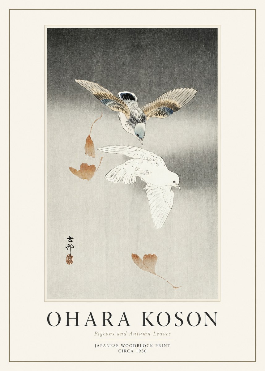 Ohara Koson Pigeons and Autumn Leaves No1 - Poszter